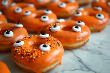 Spooky halloween donuts with candy eyes
