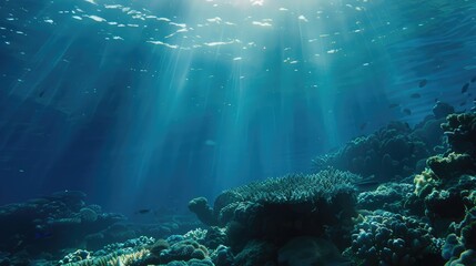 Abstract marine background viewed from deep underwater, providing a serene scene.