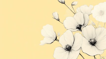Fototapeta premium Yellow background with an overlay of delicate, hand-drawn flowers, adding a touch of elegance and charm