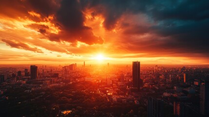 Fiery Sunset Over Cityscape