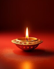 Indian festival happy diwali oil lamp or diya on red background