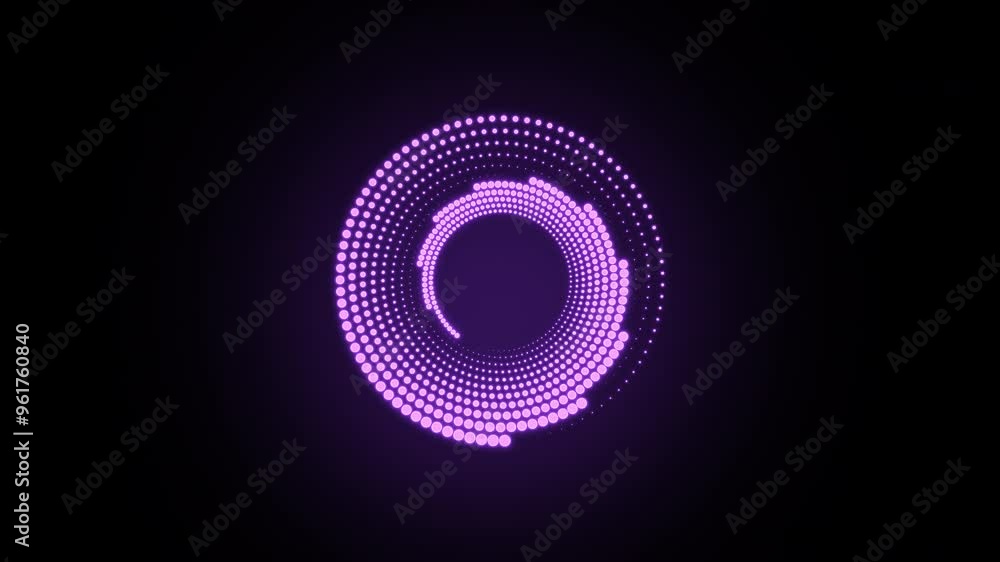 Poster glowing purple light ring. futuristic loading circles and dots animation. purple loading animation o