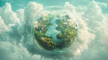 Fototapeta premium Planet earth surrounded by lush green forest and stormy clouds