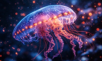 Obraz premium Glowing Jellyfish in a Mystical Ocean