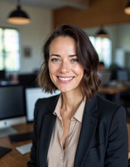 Fototapeta premium Confident smiling middle-aged businesswoman | female professional standing arms crossed in office
