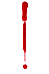 Pipette with blood and drop of blood on isolated empty background