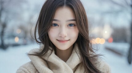 雪の中で微笑む女の子/Smiling girl in the snow