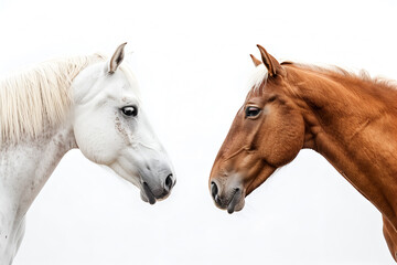 Fototapeta premium Two horses opposite each other isolated on white background