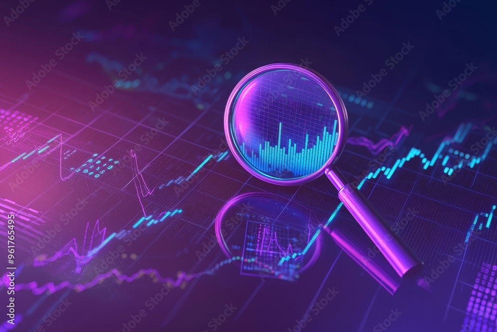 Aufkleber analysis of data, search engine optimization. magnifier, charts, graphs. univ. and neon screens. sto