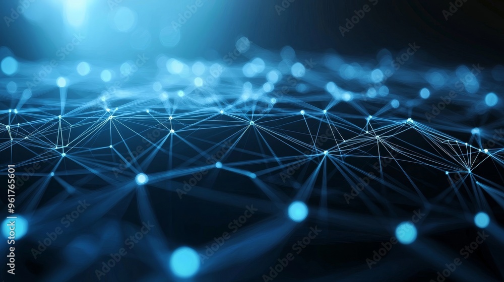 Aufkleber AIG21 stock image of blue abstract background with particles connected to a network grid.