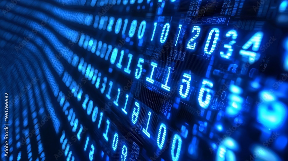 Poster Blue background with white binary code.