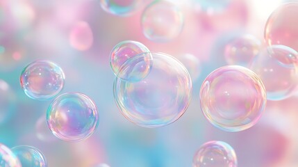 Dreamy Colorful Bubbles Floating Against a Soft Pastel Background