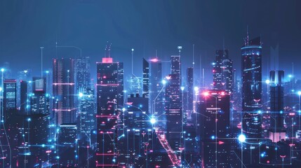 Obraz premium Cyberpunk Cityscape with Futuristic Glow