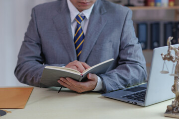 Lawyers sit inside the law office waiting to give advice to clients who need help with legal matters to prevent mistakes in business investment. Concept of receiving legal advice with team of lawyers.