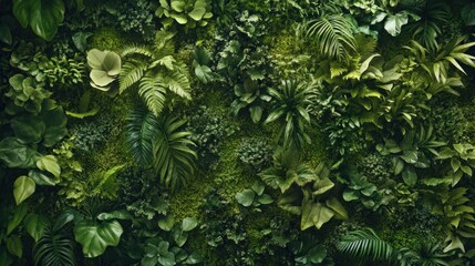 Top view green moss forest nature texture background. AI generated