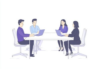 Colored flat illustration. Isolated on white background. Coworking and teamwork in the office. Communication and brainstorming.