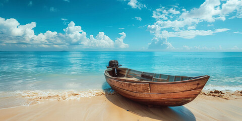 Naklejka premium Thatched-Roofed Boat with Fisherman - Single Occupant in Traditional Vessel