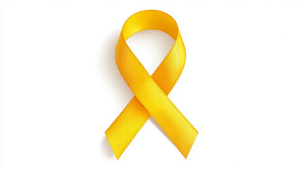 Realistic Yellow awareness ribbon, isolated on white. Vector illustration 