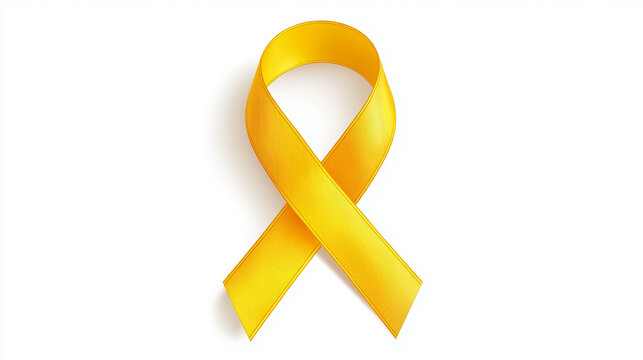 Realistic Yellow awareness ribbon, isolated on white. Vector illustration 