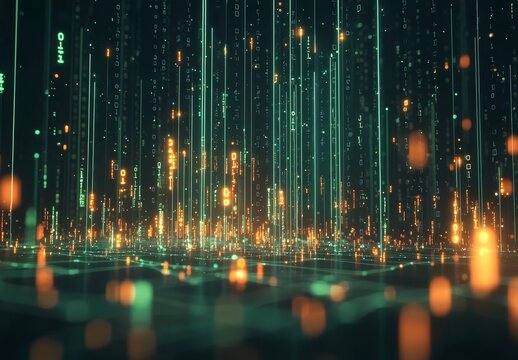 Geometric Abstract Grid Background, Floating Binary Codes Screen, Background for UI - User Interface Grid Lines
