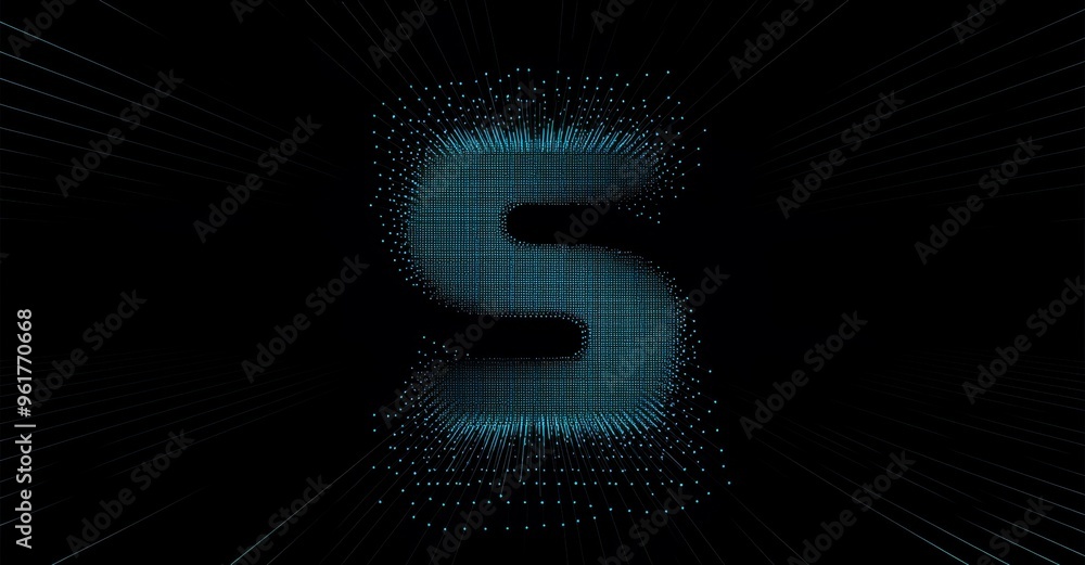 Poster A blue aquamarine square rectangle background made up of animated lines and dots, particles, blend mode, and a FUI element. abstract molecules. 3D image.