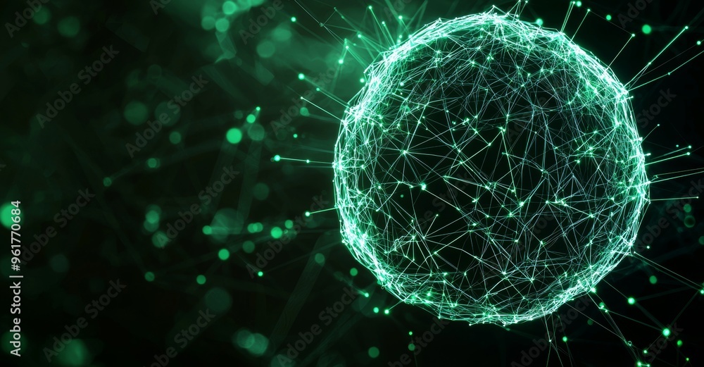 Aufkleber abstract technology green sphere background with lines and dots, particles. blend mode 4k, fui eleme