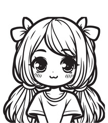 Cute girl coloring page for kid design
