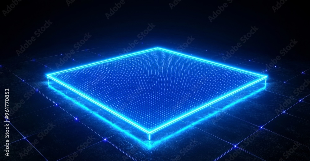 Poster metaverse abstract technology blue square rectangle background made of animated lines and dots, part