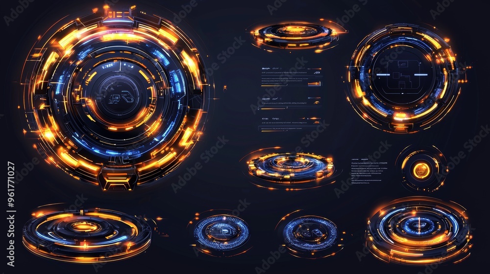 Leinwandbilder A set of SciFi Modern User Interface Elements. A UI / HUD design for a game background. Technology background. Digital data. Stocks.