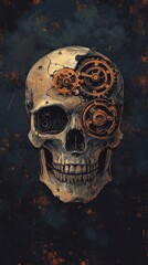 Skull with mechanical gears, steampunk death concept, flat design illustration
