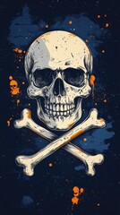 Skull with crossed bones, classic pirate symbol, flat design illustration
