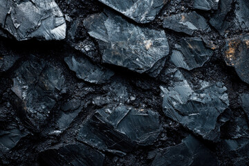 A Close-Up Look at the Intricate Texture of Dark Slate, Its Rough Surface Gleaming Under a Mysterious Light.