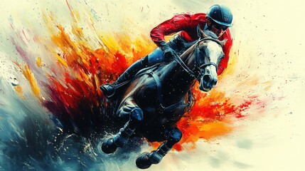 A horse and rider surge ahead, creating a vivid splash of color in a thrilling racing moment