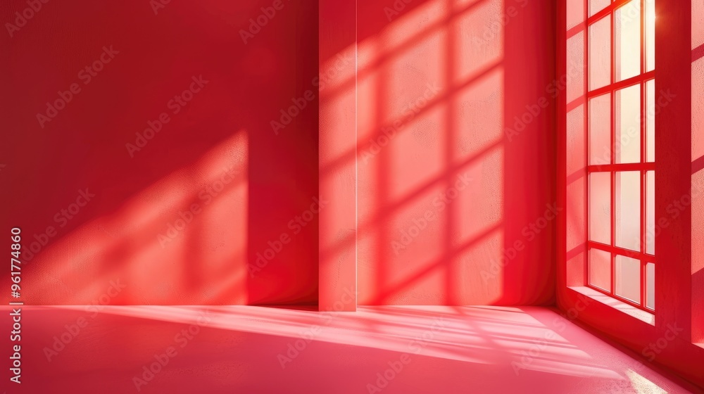 Sticker Red studio background with window shadows for product display.