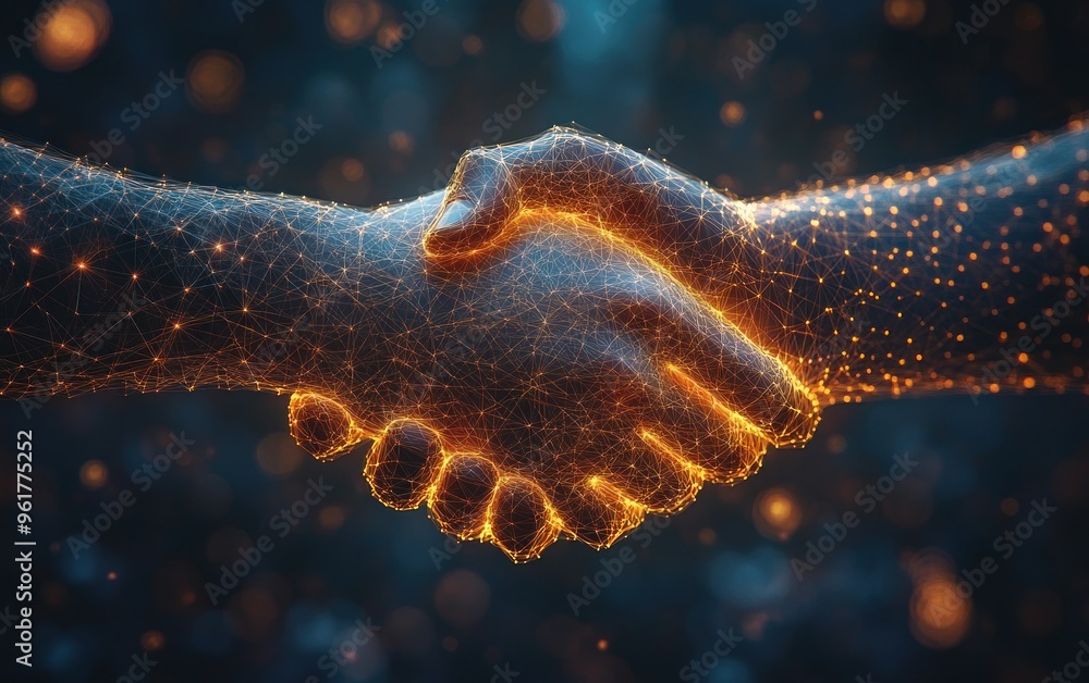 Poster digital handshake: a symbol of collaboration and connection
