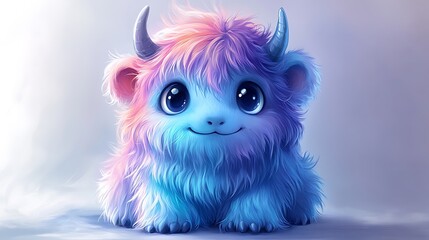 Obraz premium Cute Blue and Pink Furry Monster with Big Eyes.