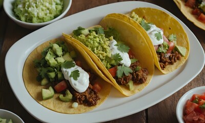 Savoury Homemade Tacos Presented on Elegant White Table, Generative Ai