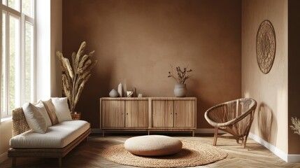 Minimalist Living Room Interior Design with Warm Tones and Natural Materials