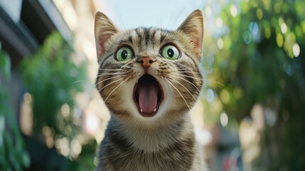 Funny cat looking shocked with mouth open