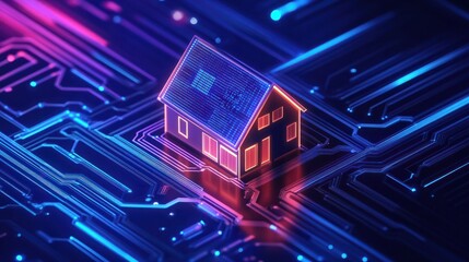 Naklejka premium illustration of house on circuit board design abstract