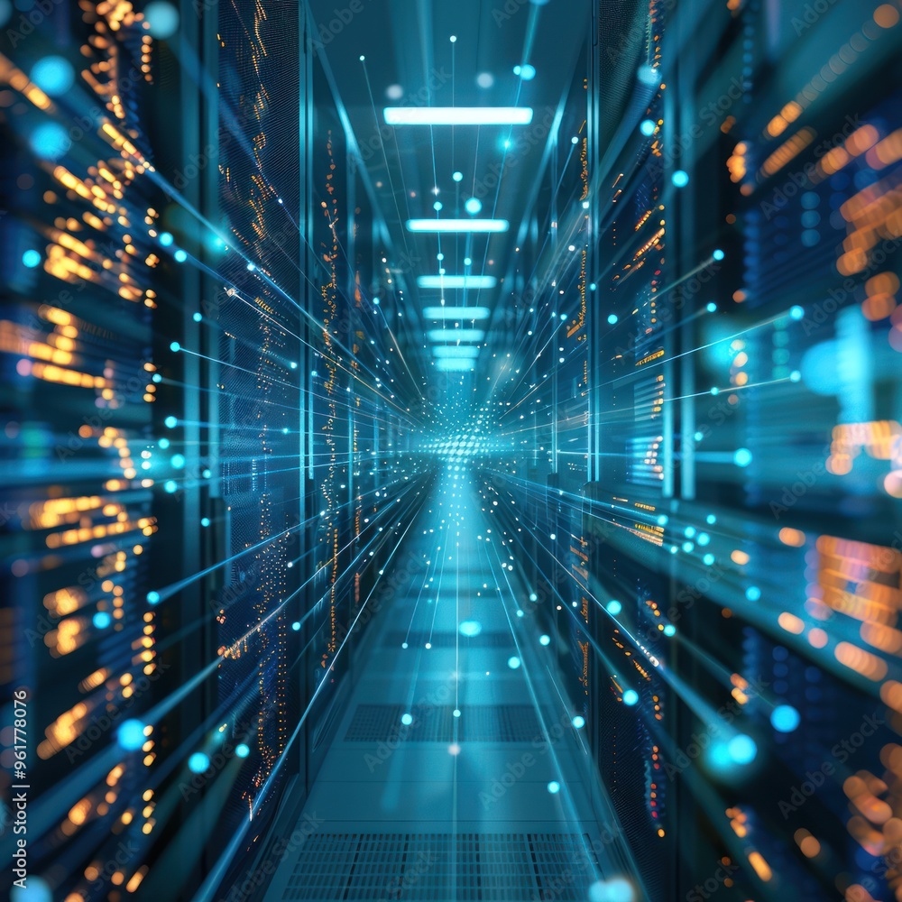 Poster digital data flow in server room
