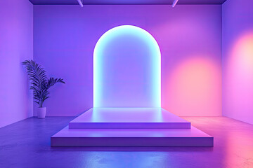 A Minimalist Stage Bathed in Neon Hues, Ready for Your Product