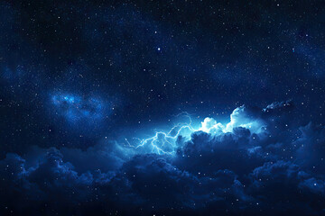 Obraz premium A celestial dance of light and thunder: Lightning bolts illuminate a stormy night sky, contrasting with the distant twinkling of stars.