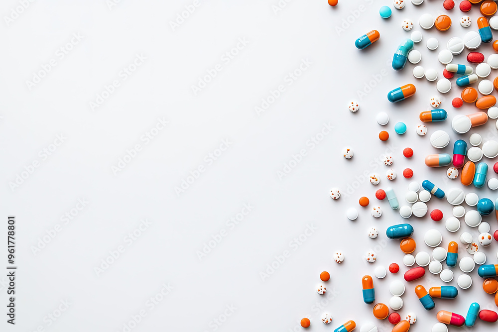 Poster a symphony of colors: capsules and tablets in a vibrant array