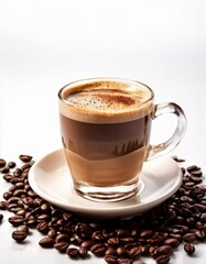 Fototapeta premium cup coffee with beans on white background