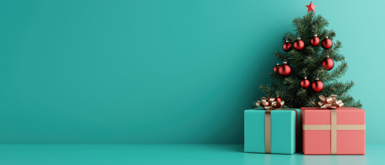 Holiday packages, Christmas tree, Cyber Monday sales banners, 3D illustration