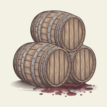 recommend clip art: Beverage barrel. Vector illustration in engraving technique of wooden old alcohol cask.