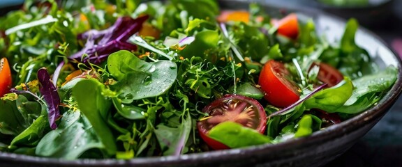 bowl filled with green salad and vegetables