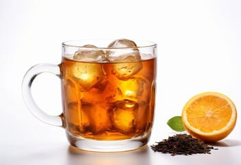 glass tea with ice and orange slices