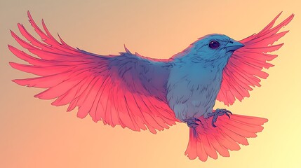 Fototapeta premium Blue Bird with Pink Wings in Flight.